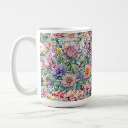 水彩花模様、フローラ背景 コーヒーマグカップ (左)