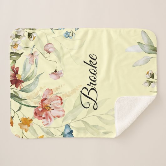 水彩花模様、ベビーガールクリブまたはベビーカー シェルパブランケット (正面(横))