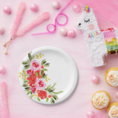 水彩花模様 ペーパープレート (パーティー)