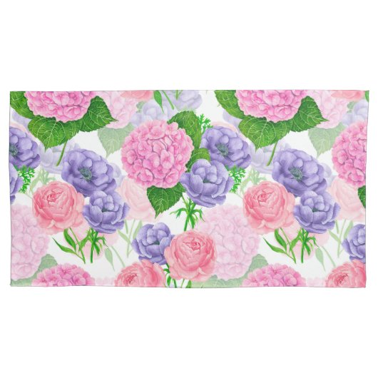 水彩花模様 枕カバー (正面左)