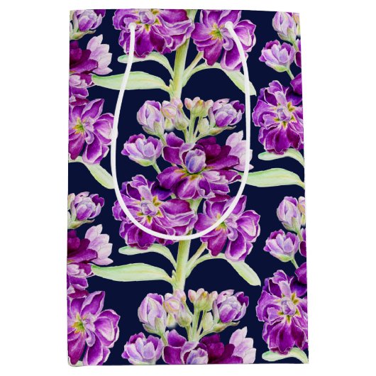 水彩花模様(紫) ミディアムペーパーバッグ (正面)