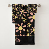 水彩花模様(黒いフローラ名) バスタオルセット (インサイチュ)
