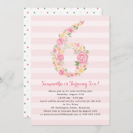 水彩花模様SIX 6誕生日 招待状