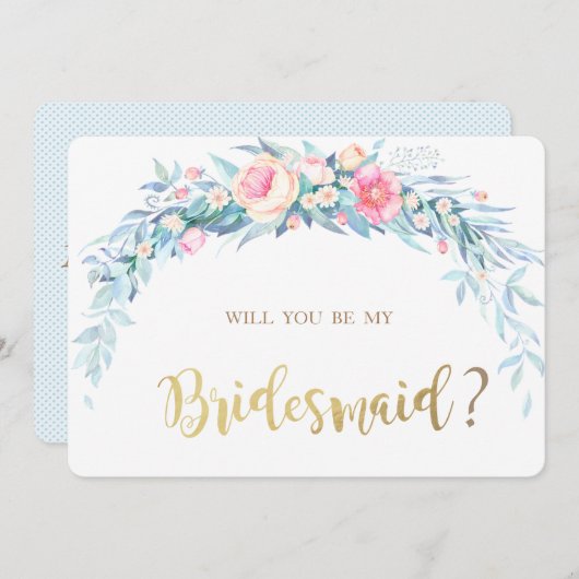 水彩花水玉模様花嫁カード 招待状 (正面/裏面)