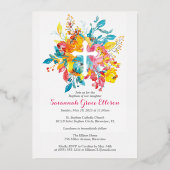 水彩花洗礼付銀箔 箔招待状 (正面)