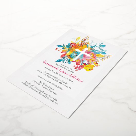 水彩花洗礼付銀箔 箔招待状 (回転した状態)