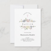 水彩花淡い色の洗礼 招待状 (正面)