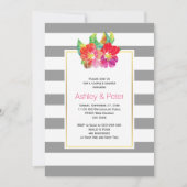 水彩花灰色婚禮情侶淋浴慶祝 招待状 (正面)