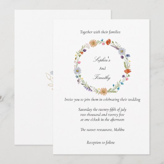 水彩花環のウェディング招待状 招待状 (正面/裏面)