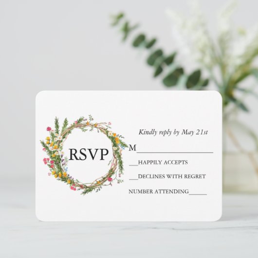 水彩花環のウェディング　セージグリーン 出欠カード (スタンド正面)
