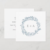 水彩花環イニシャルスクエア セーブ・ザ・デート 招待状 (正面/裏面)