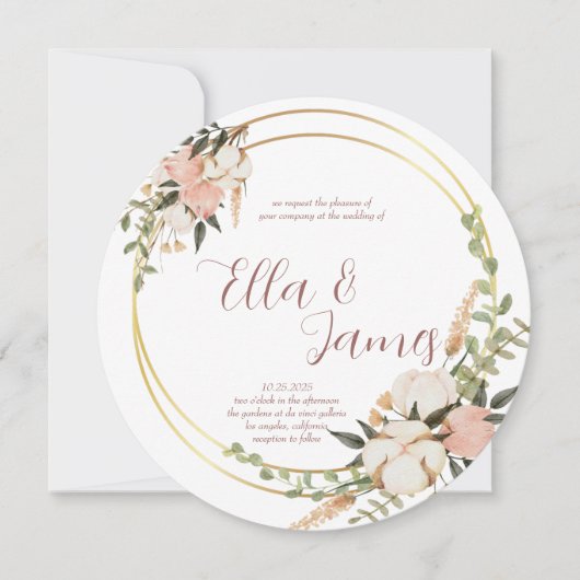 水彩花環ウェディング招待状 招待状 (正面)