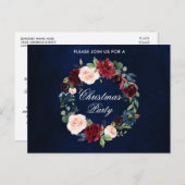 水彩花環クリスマスパーティー招待状 ポストカード (正面/裏面)