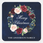 水彩花環クリスマス 小さな スクエアシール (正面)