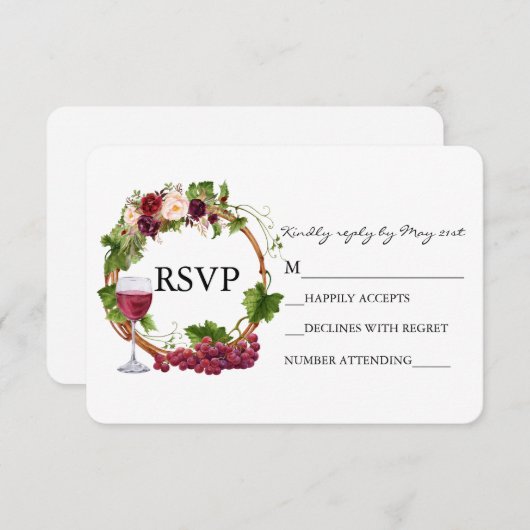 水彩花環グレープヴァイン結婚式 出欠カード (正面/裏面)