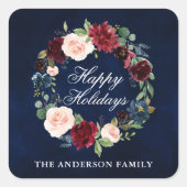 水彩花環歡樂假期小型 スクエアシール (正面)