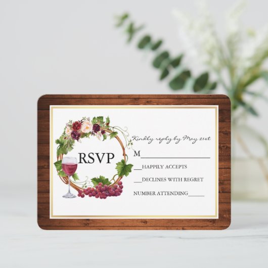 水彩花環葡萄木婚式 出欠カード (スタンド正面)