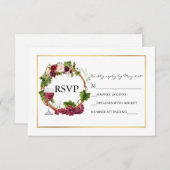 水彩花環葡萄結婚式 出欠カード (正面/裏面)