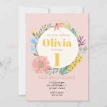 水彩花環1歳誕生日