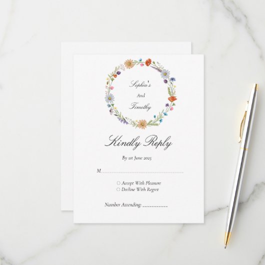 水彩花環 出欠カード (正面/裏面インサイチュ)