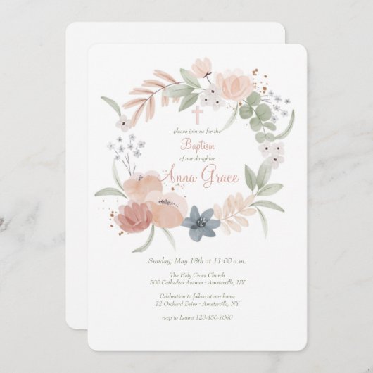 水彩花環 招待状 (正面/裏面)