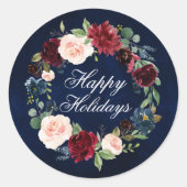 水彩花環 歡樂假期 圓形貼紙 ラウンドシール (正面)