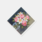 水彩花瓶のユリとバラの花束 スタンダードカクテルナプキン (角)