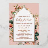 水彩花甘い桃の赤ちゃんシャワー 箔招待状 (正面)