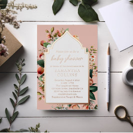 水彩花甘い桃の赤ちゃんシャワー 箔招待状