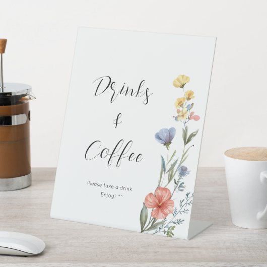 水彩花畑のベイビーシャワー ドリンク&コーヒー 台座サイン (インサイチュ)