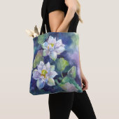 水彩花白ロトスイラストレーション花 トートバッグ (クローズアップ)