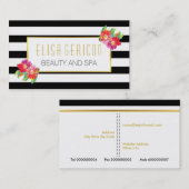 水彩花白黒ストライプフローラ 名刺 (正面/裏面)