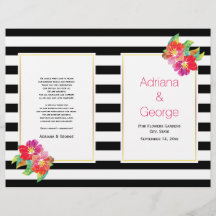 水彩花白黒結婚式プログラム