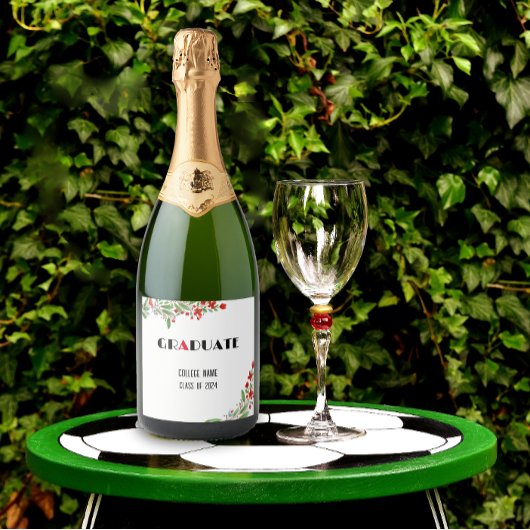 水彩花白黒赤卒業 スパークリングワインラベル