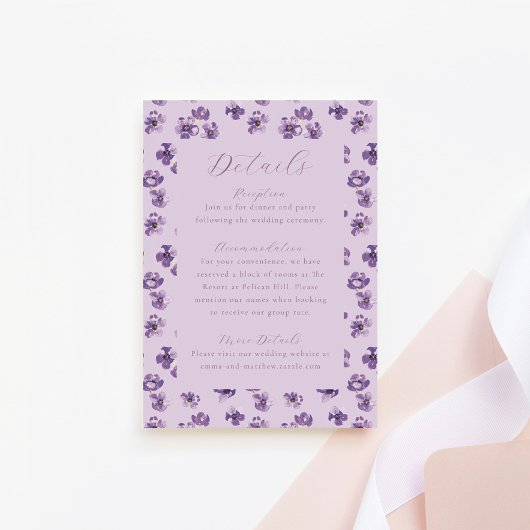 水彩花素朴紫の結婚詳細 エンクロージャーカード