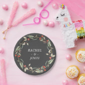 水彩花素朴花婚宴グレー ペーパープレート (パーティー)