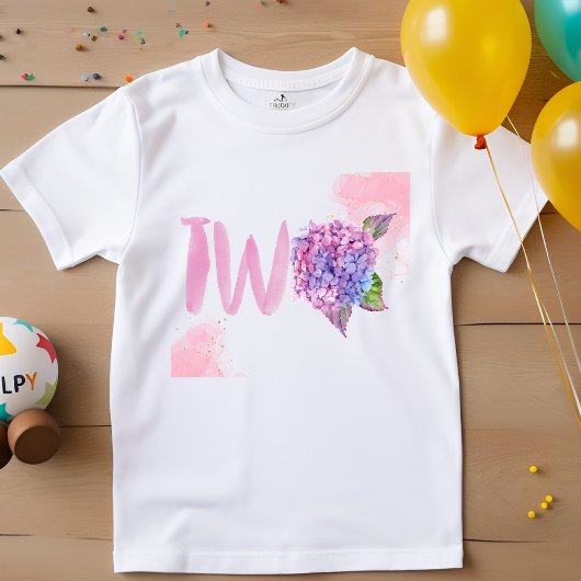水彩花紫陽花 2歳 誕生日 ベビーTシャツ