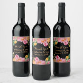 水彩花結婚のワインラベル ワインラベル (ボトル)