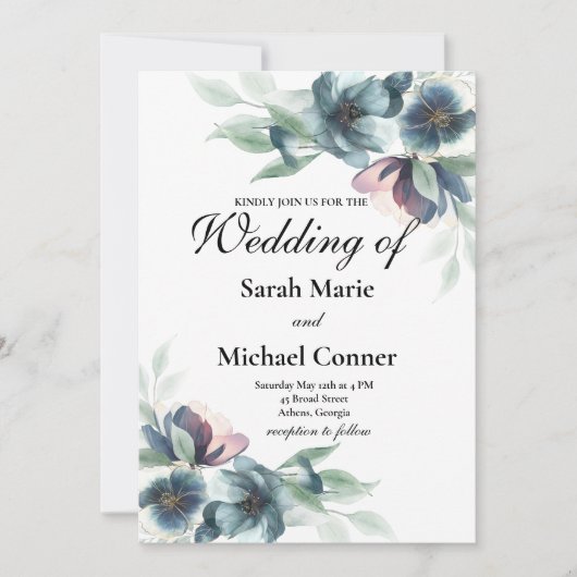 水彩花結婚式招待状 招待状 (正面)