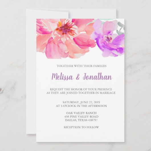 水彩花結婚式招待状 招待状 (正面)