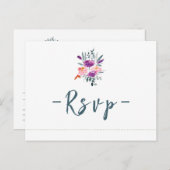水彩花結婚式RSVPはがき インビテーションポストカード (正面/裏面)