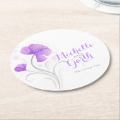 水彩花結婚紫色紙コースター ラウンドペーパーコースター (アングル)