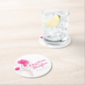 水彩花結婚赤ピンク色紙コースター ラウンドペーパーコースター (インサイチュ)