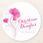 水彩花結婚赤ピンク色紙コースター ラウンドペーパーコースター (正面)