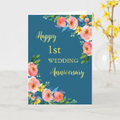 水彩花結婚1周年記念カード カード (黄色い花)