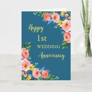 水彩花結婚1周年記念カード カード