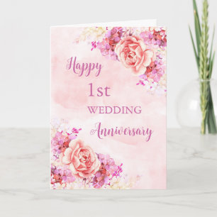 水彩花結婚1周年記念カード カード