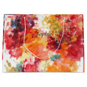 水彩花絵画赤オレンジフローラ ラージペーパーバッグ (正面)