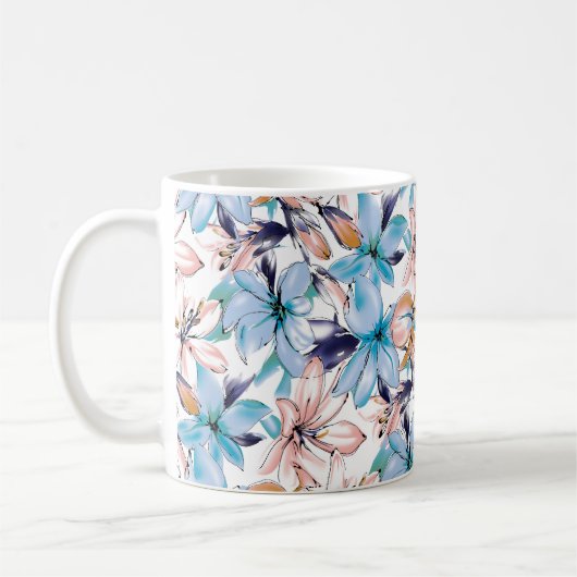 水彩花継ぎ目無し模様 コーヒーマグカップ (左)