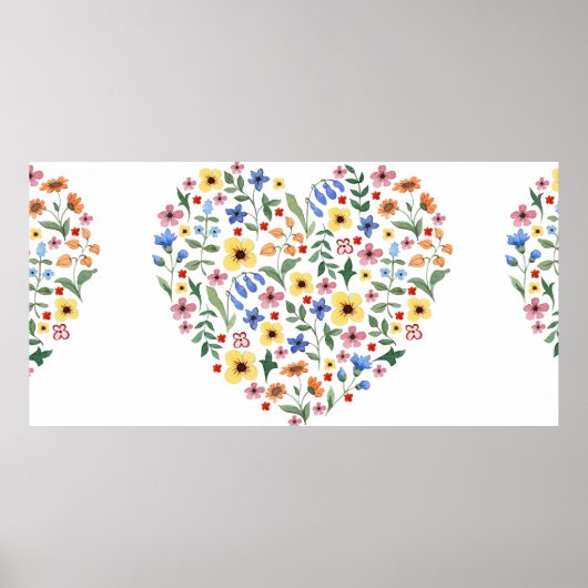 水彩花継ぎ目無し模様 ポスター (正面)